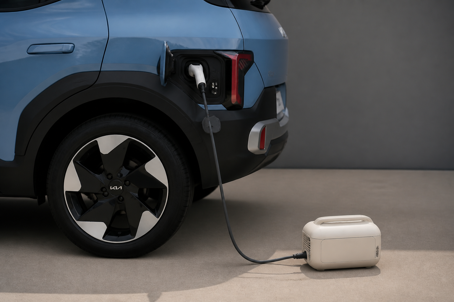 Adaptador conectado al puerto de carga del coche alimentando un pequeño dispositivo eléctrico
